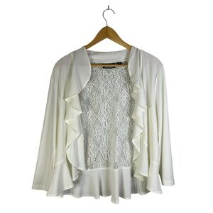 Whimsical Coquette Waterfall Hem Crochet Ivory Lace Ruffled Cropped Bolero Shrug